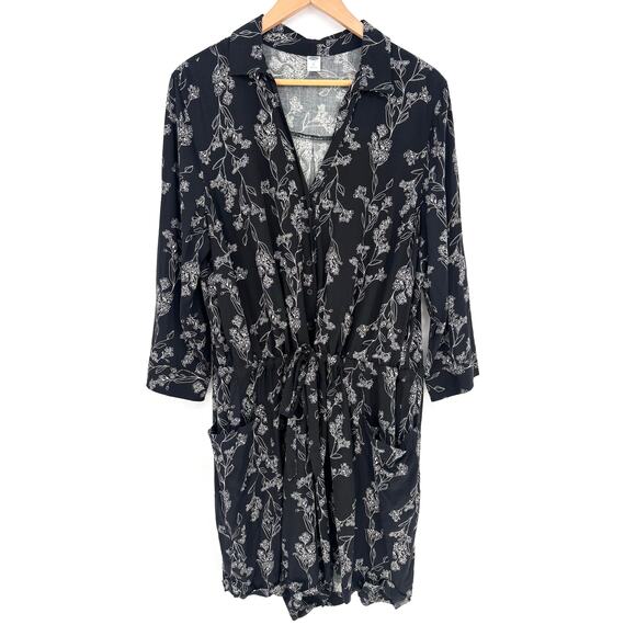 Old Navy Black and White Floral Print Button-Front Cinch Waist Romper Size XL - Picture 3 of 7